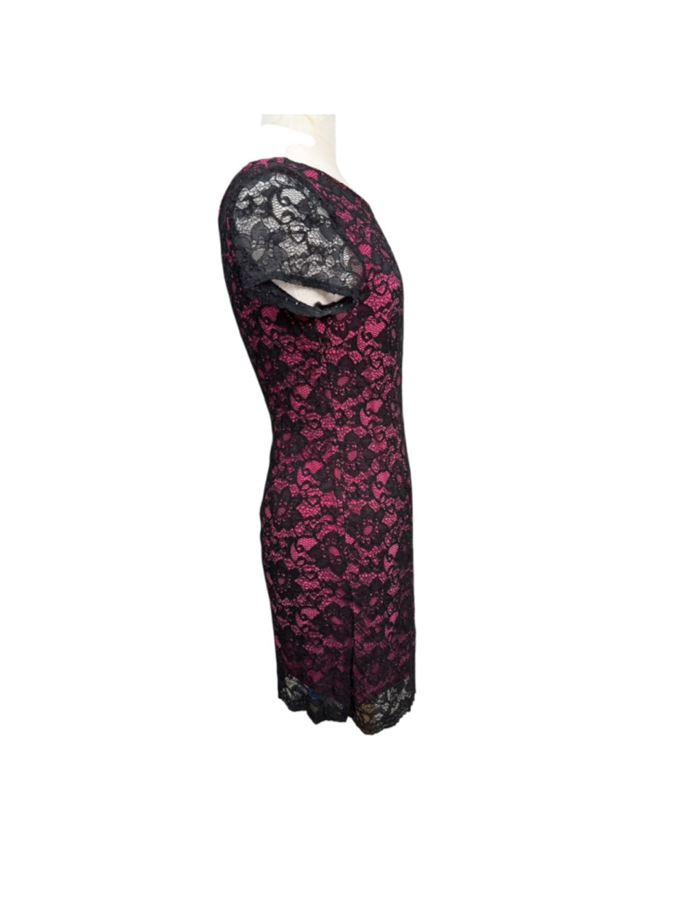 Women's Bebe Pink & Black Lace Short Sleeve Dress M - Picture 4 of 8